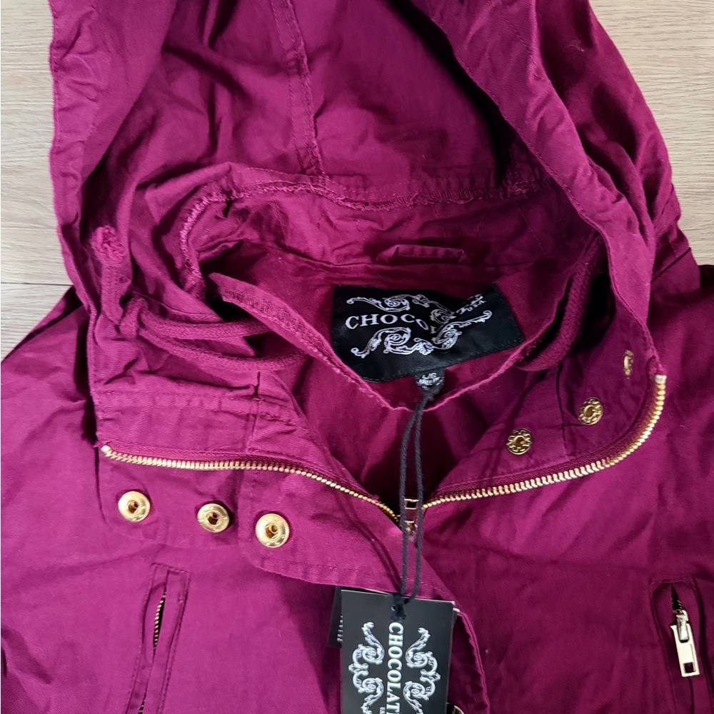 Chocolate Women's Hooded Utility Jacket in Wine - Picture 5 of 6